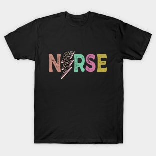 Distressed Nurse Cheetah Leopard Lightning Bolt T-Shirt